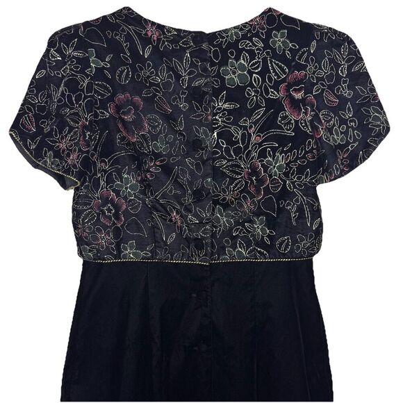 Vintage Sharon Young Women Embroidered Velvet Maxi Dress Size 8 Black Whimsigoth - Picture 6 of 8